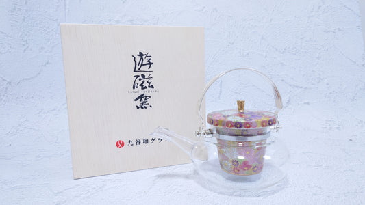 JAPANESE  POTTERY KYUSU | Kutani Japanese Glass Chirori 令和金花詰うすべに[Reiwa Gold Flower Pale pink] | 360mlのコピー