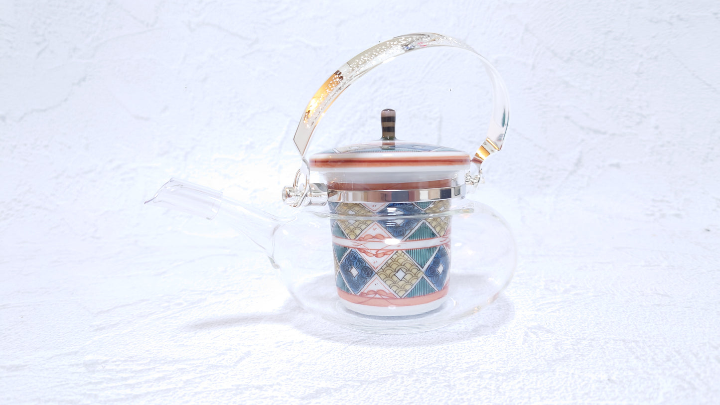 JAPAN POTTERY | Kutani Japanese Glass Chirori | 冷酒気　古久谷菱文[Kokutanihishimon] | 360ml