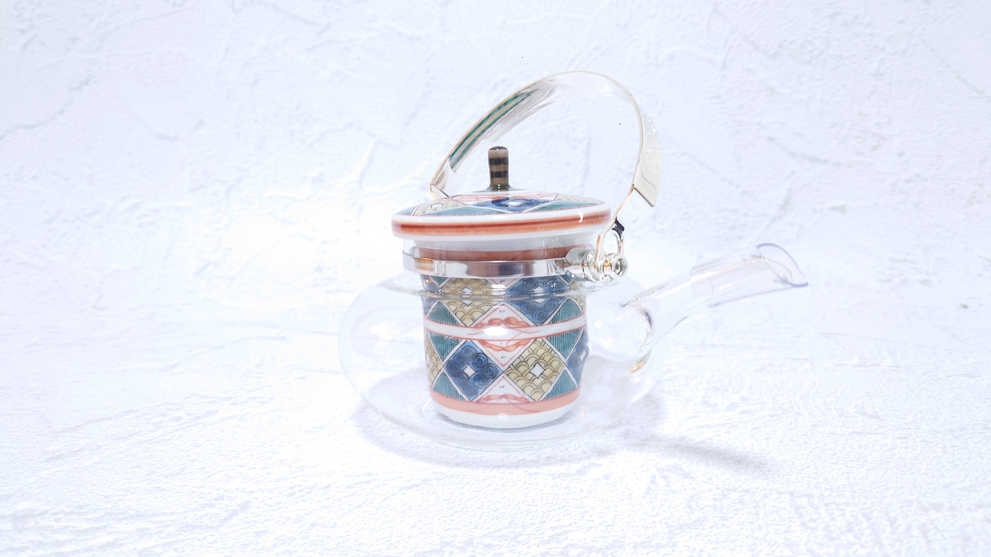 JAPAN POTTERY | Kutani Japanese Glass Chirori | 冷酒気　古久谷菱文[Kokutanihishimon] | 360ml