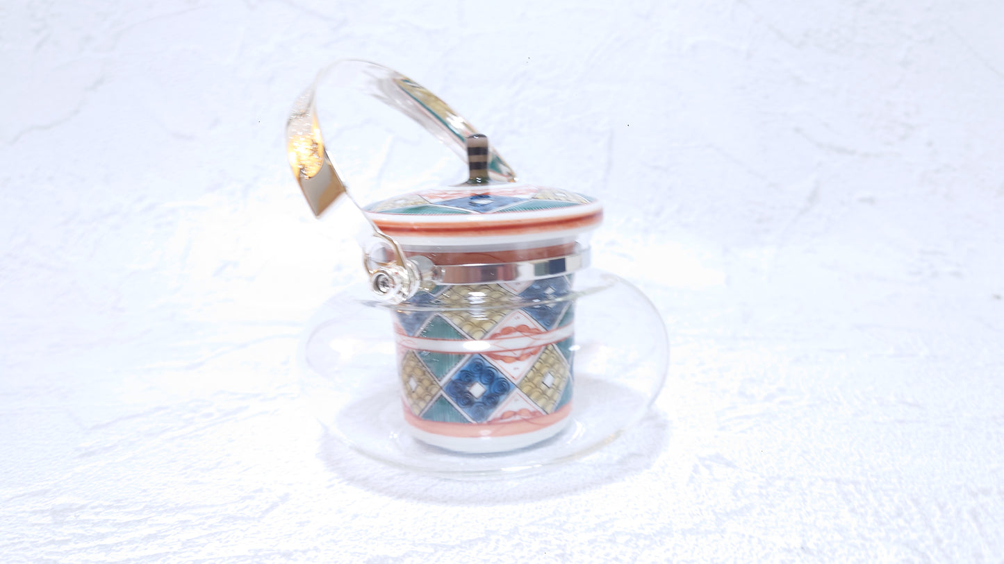 JAPAN POTTERY | Kutani Japanese Glass Chirori | 冷酒気　古久谷菱文[Kokutanihishimon] | 360ml