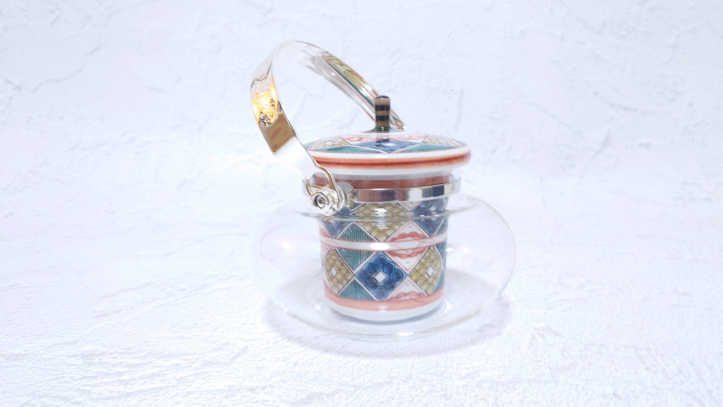 JAPAN POTTERY | Kutani Japanese Glass Chirori | 冷酒気　古久谷菱文[Kokutanihishimon] | 360ml