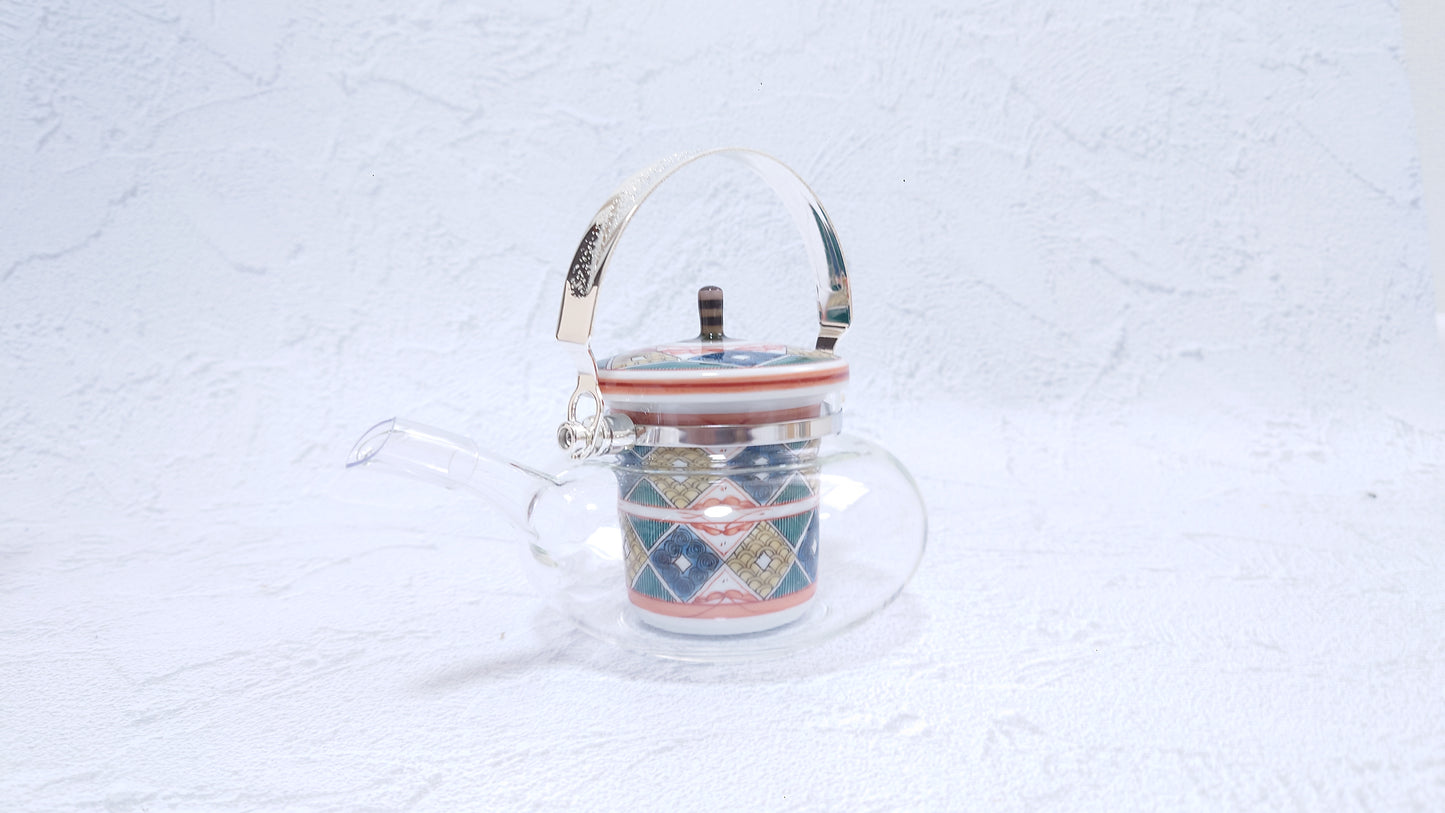 JAPAN POTTERY | Kutani Japanese Glass Chirori | Glass set |冷酒気　古久谷菱文[Kokutanihishimon] | 360ml / 60ml