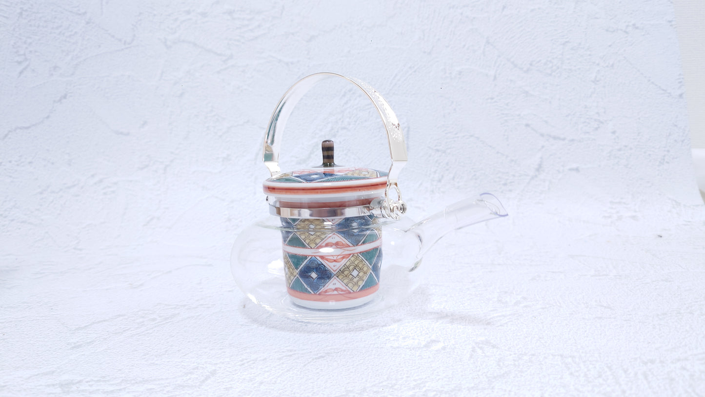 JAPAN POTTERY | Kutani Japanese Glass Chirori | 冷酒気　古久谷菱文[Kokutanihishimon] | 360ml