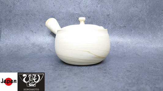 Teapot | Tokoname ware Pottery  | White and yellow kneaded round shape teapot | 240cc