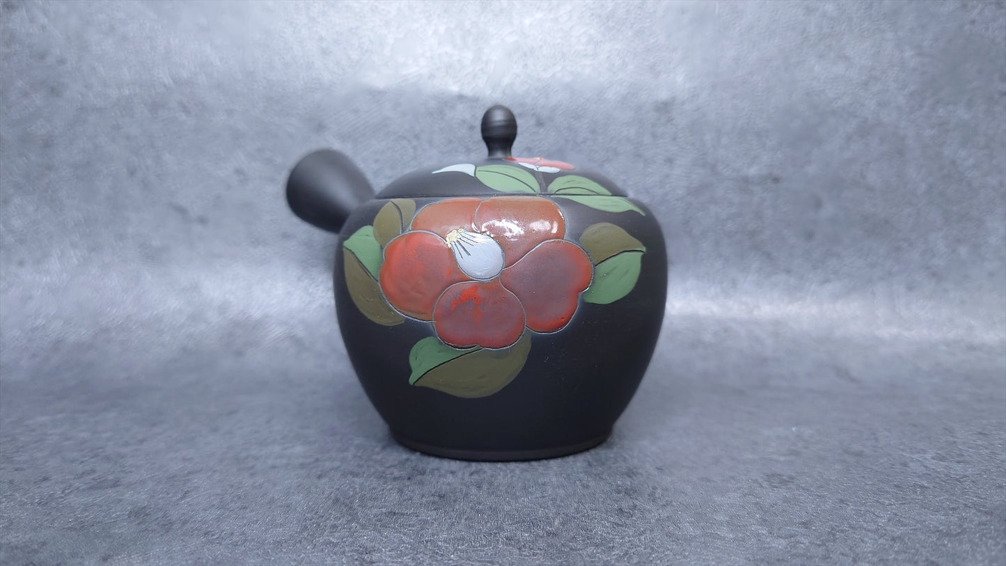 Teapot |  Tokoname ware | Brown Kiln-Transformed Miki Type Red Camellia Teapot, Ceramesh |Gyokkou | 6.7cc (200cc)