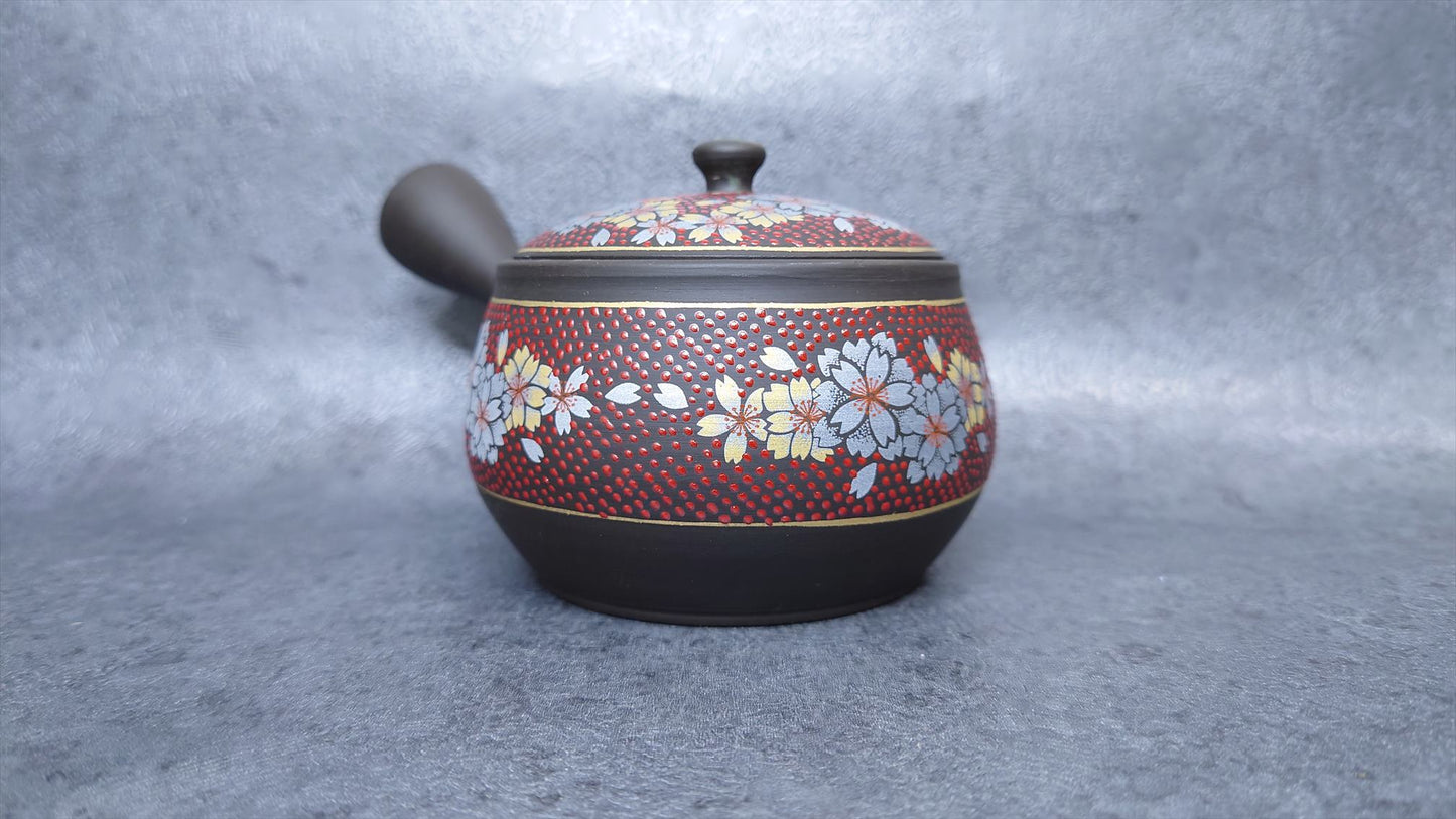 Teapot | Tokoname ware Pottery | Red grain cherry blossom picture teapot 270㏄