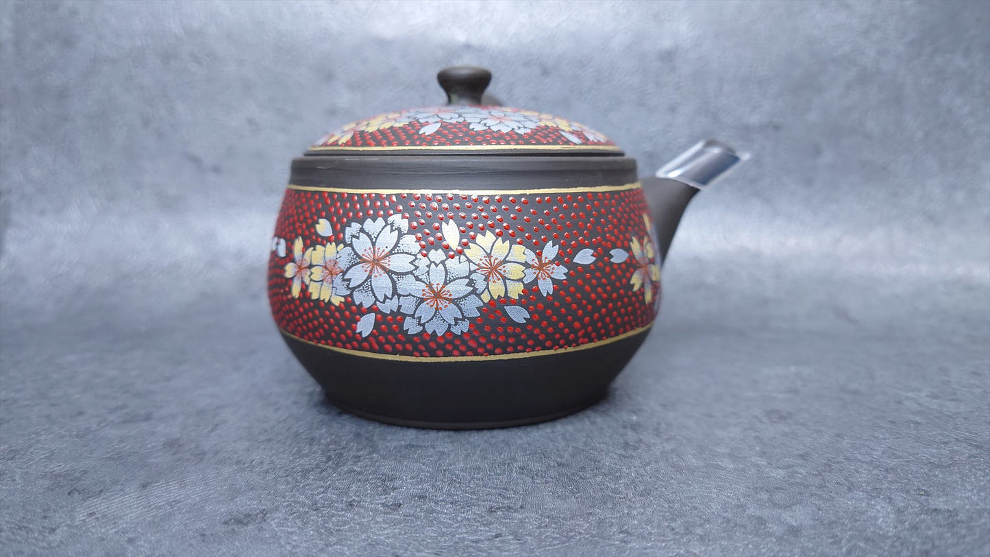 Teapot | Tokoname ware Pottery | Red grain cherry blossom picture teapot 270㏄