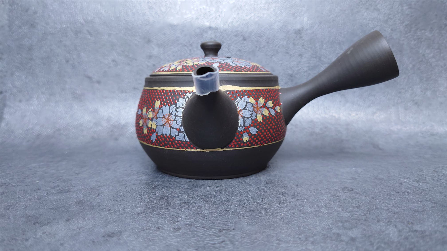 Teapot | Tokoname ware Pottery | Red grain cherry blossom picture teapot 270㏄