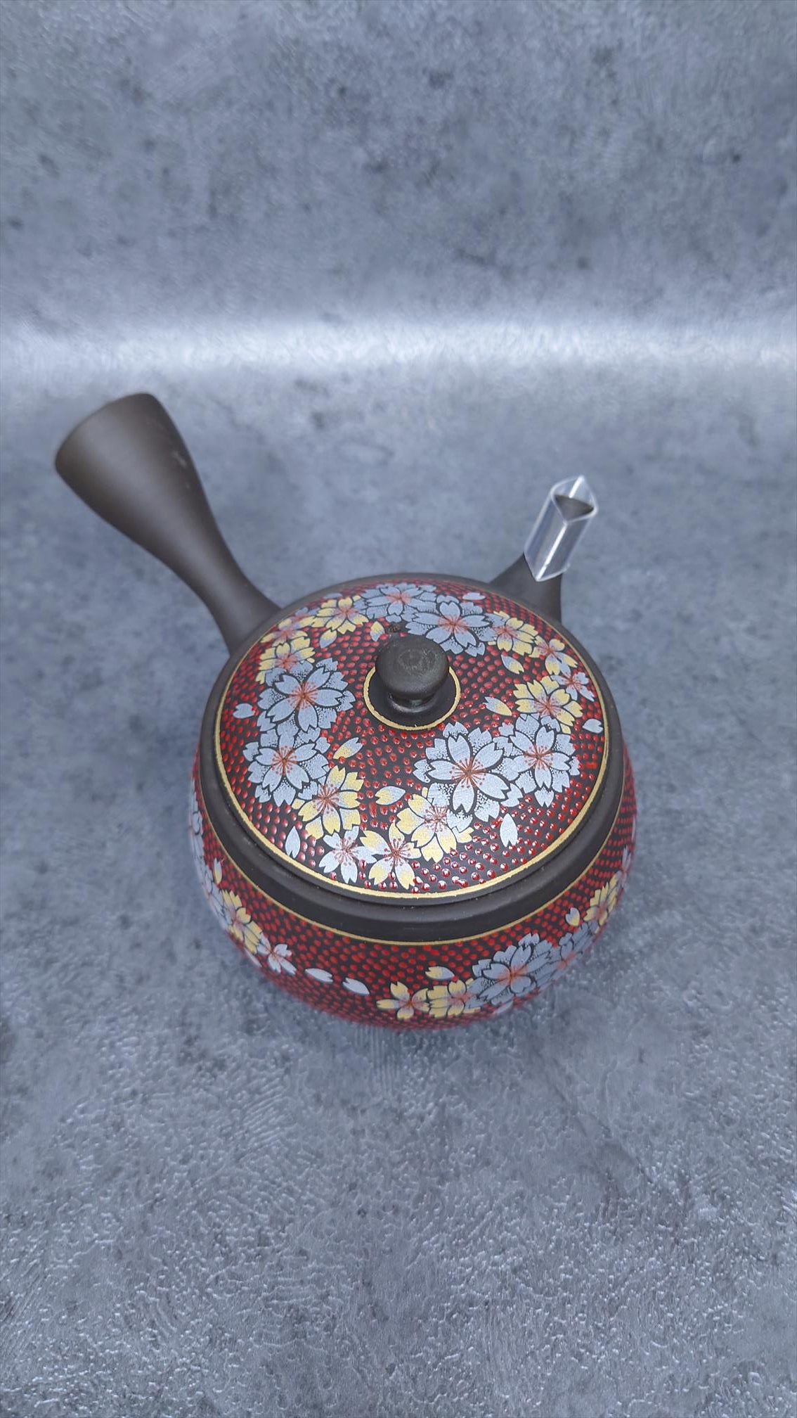 Teapot | Tokoname ware Pottery | Red grain cherry blossom picture teapot 270㏄
