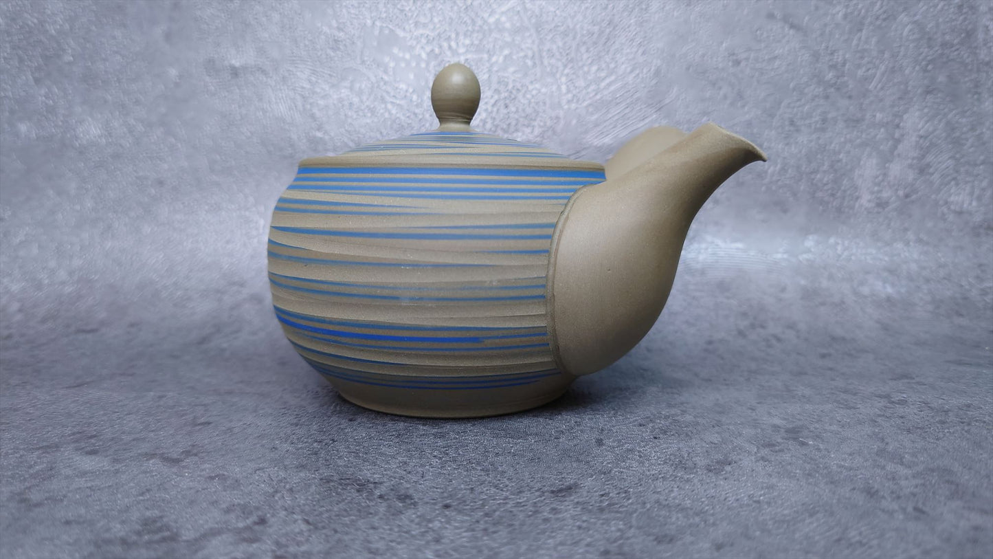 Teapot | Tokoname ware pottery | green mud brim blue line teapot | 240cc