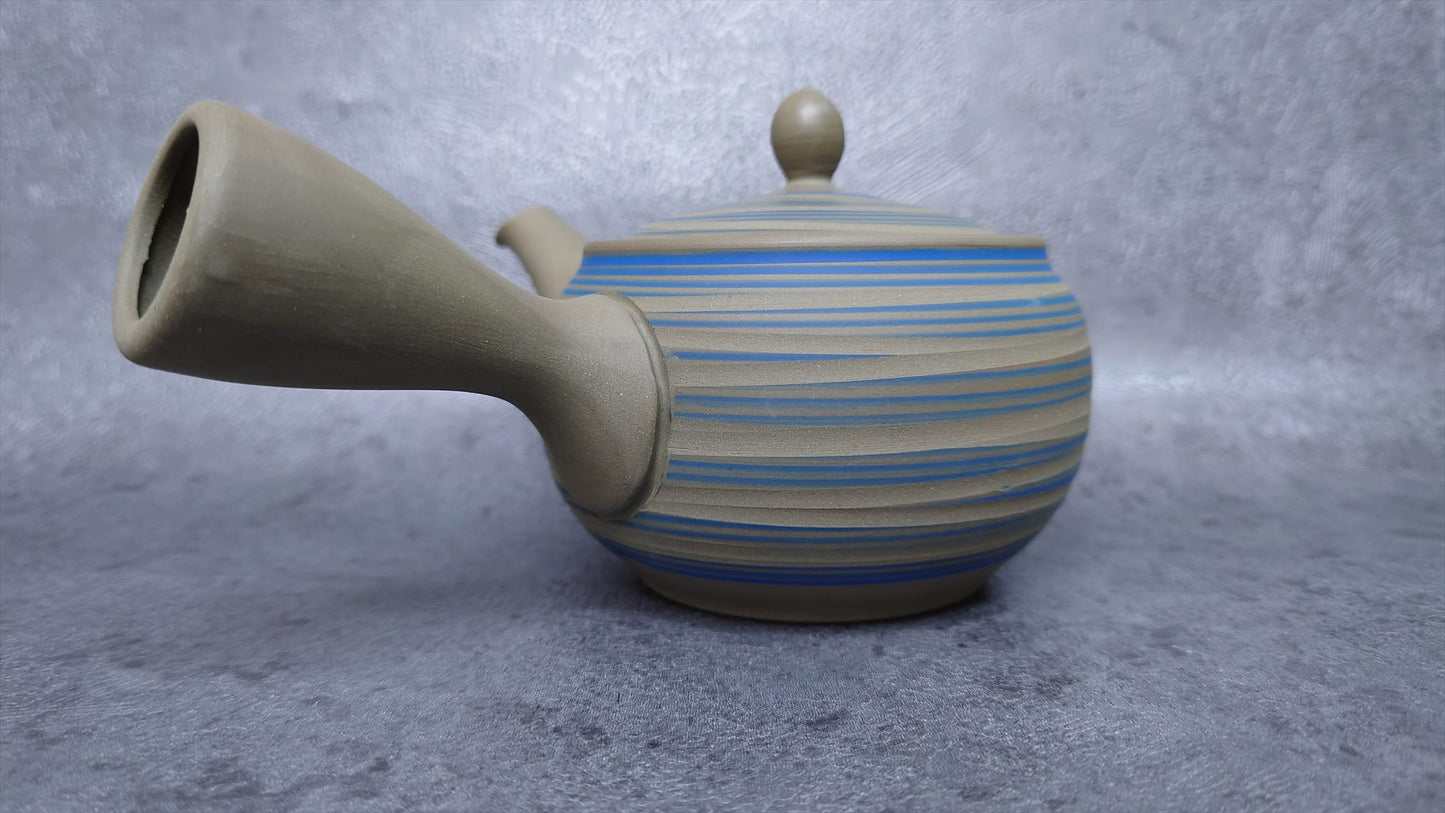 Teapot | Tokoname ware pottery | green mud brim blue line teapot | 240cc