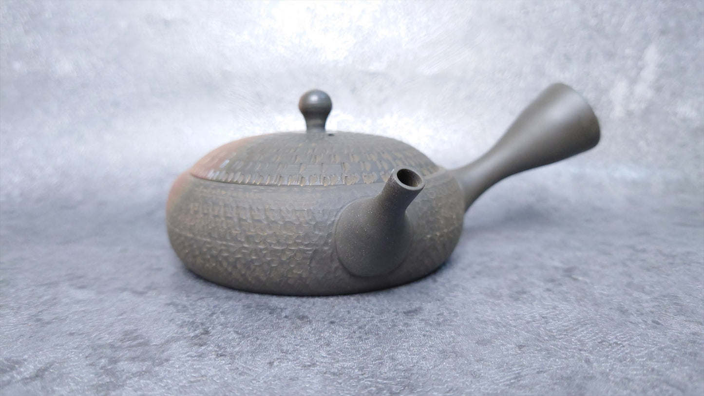 Teapot |Tokoname ware, Ceramesh |  Fire Kiln transformed extremely flat Teapot  | Gyokkou | 4.05oz (120cc)