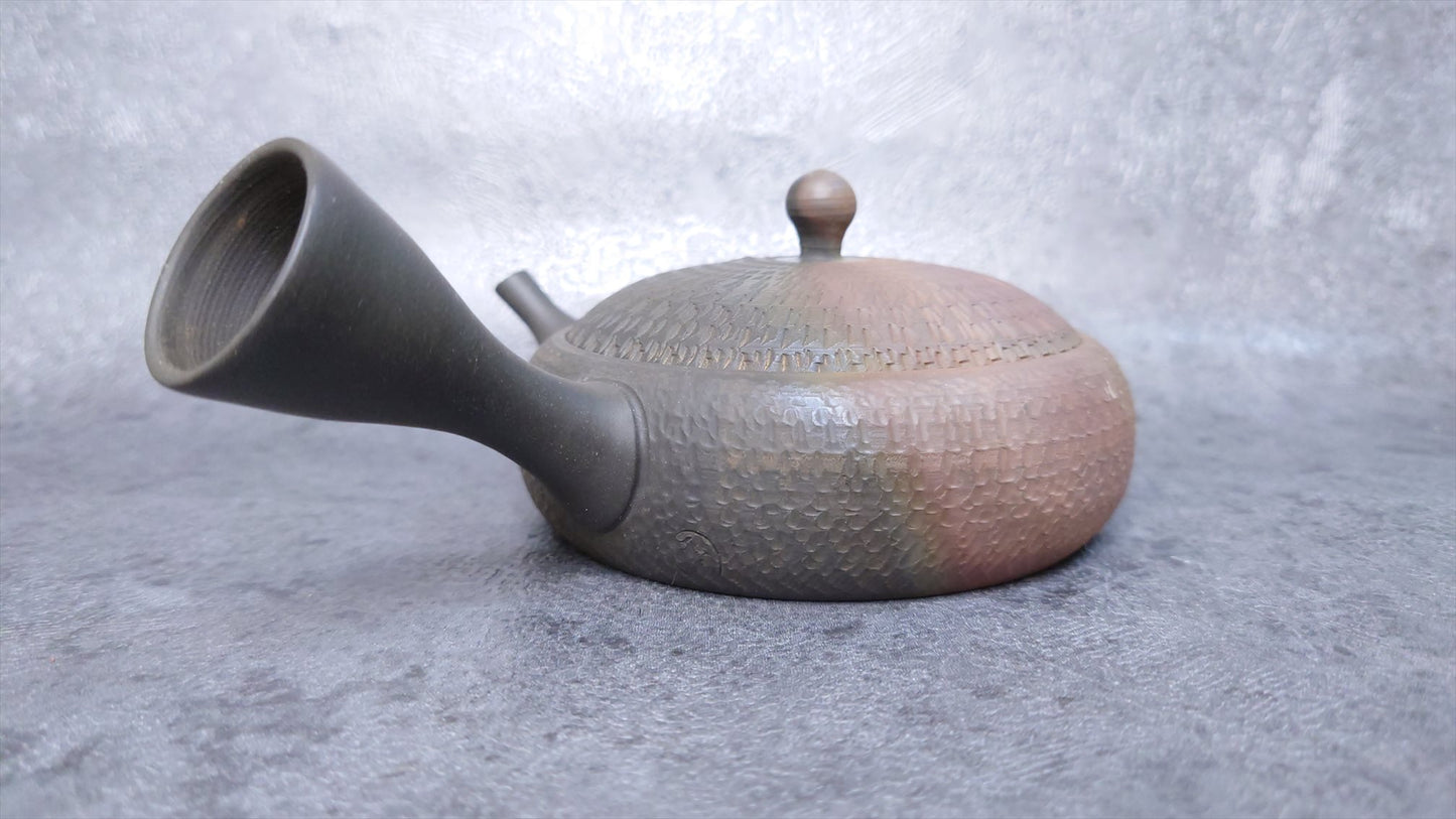 Teapot |Tokoname ware, Ceramesh |  Fire Kiln transformed extremely flat Teapot  | Gyokkou | 4.05oz (120cc)