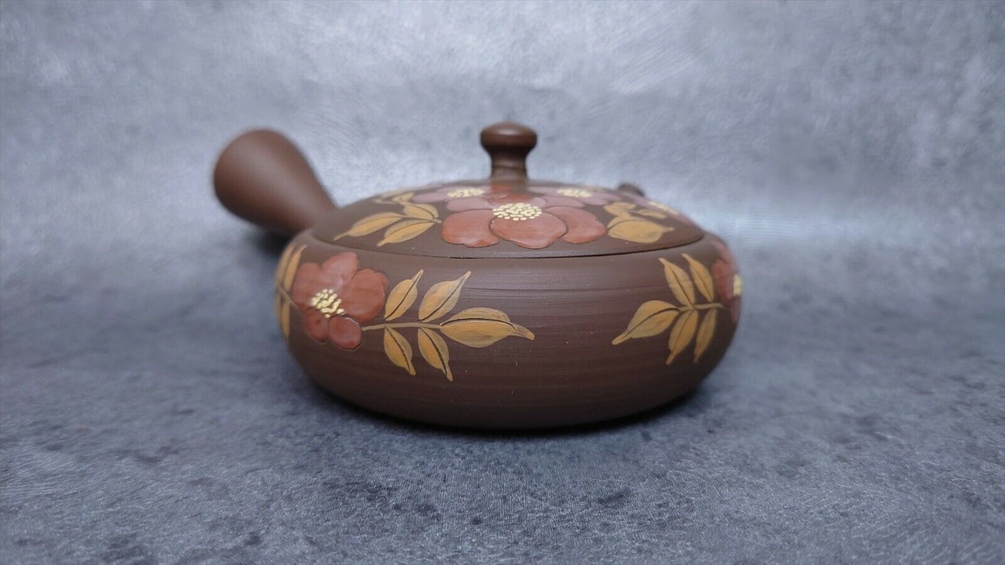 Teapot | Tokoname ware pottery | Gyokkou-made | tea extremely shallow red flower teapot 140cc
