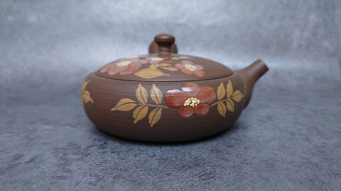 Teapot | Tokoname ware pottery | Gyokkou-made | tea extremely shallow red flower teapot 140cc