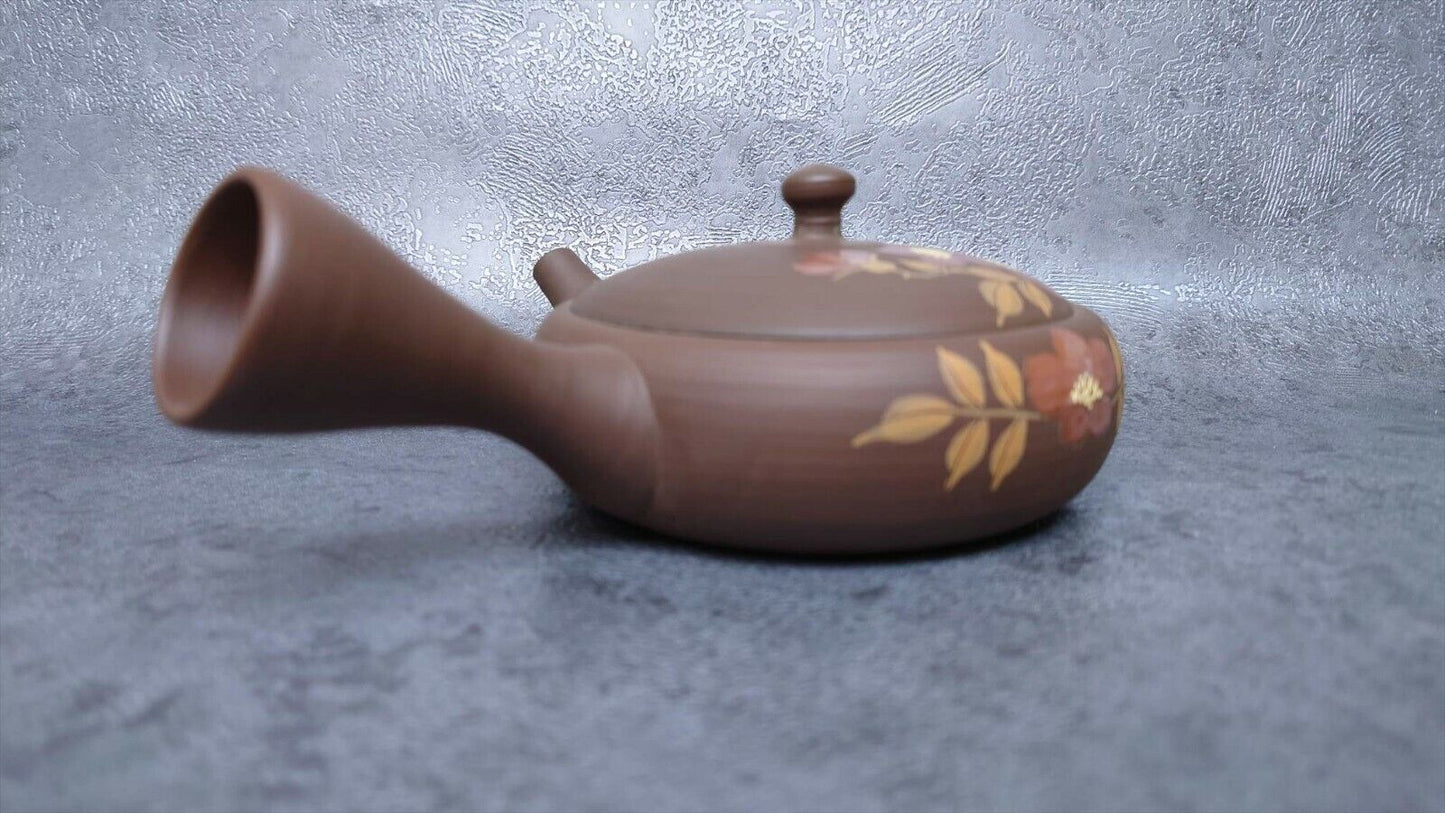 Teapot | Tokoname ware pottery | Gyokkou-made | tea extremely shallow red flower teapot 140cc