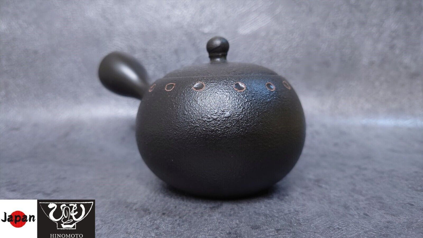 Teapot | Black mud small round black nota hammered vermillion teapot | Shunju | 6.08 oz (180cc)
