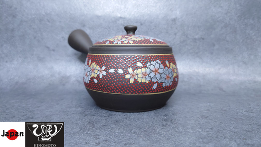 Teapot | Tokoname ware Pottery | Red grain cherry blossom picture teapot 270㏄